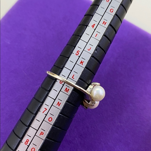 💛 10k White Gold Vintage Pearl & Diamond Ring - Picture 4 of 8